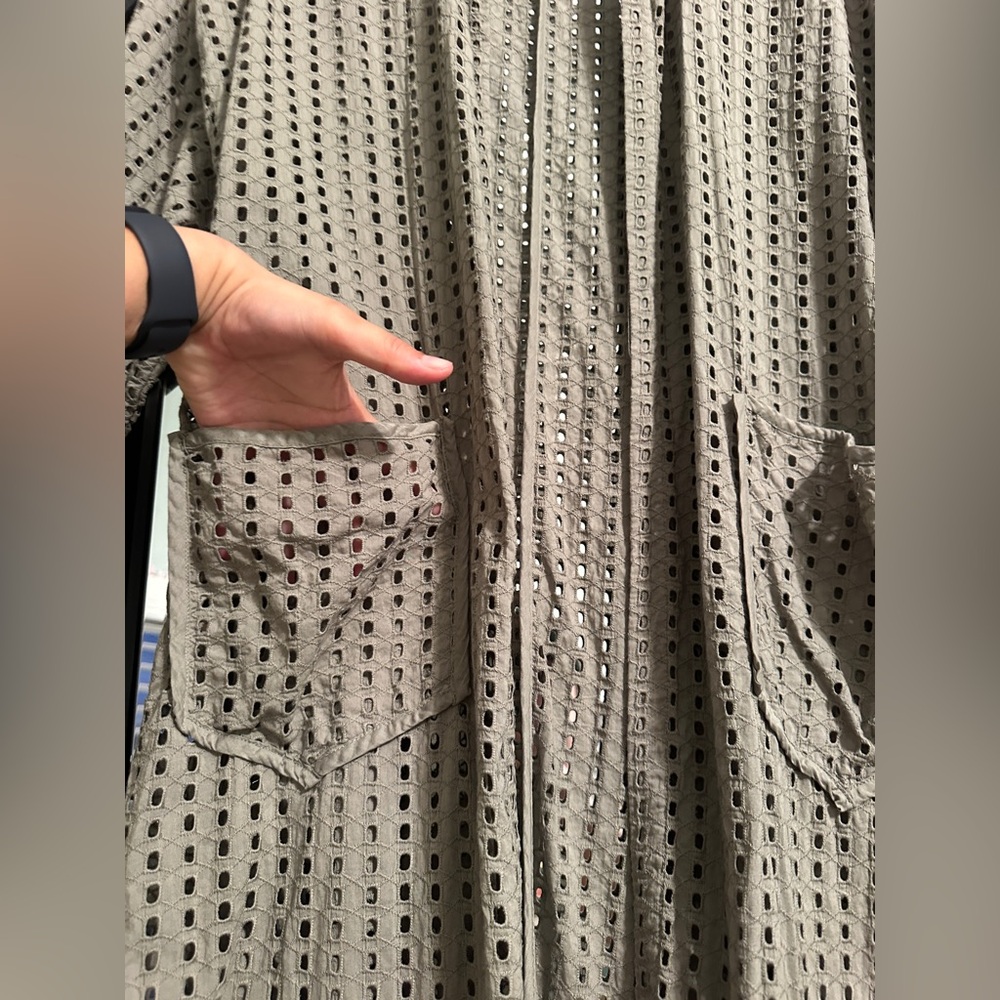 Anthropologie Collared Eyelet Olive Green Duster - Picture 4 of 10